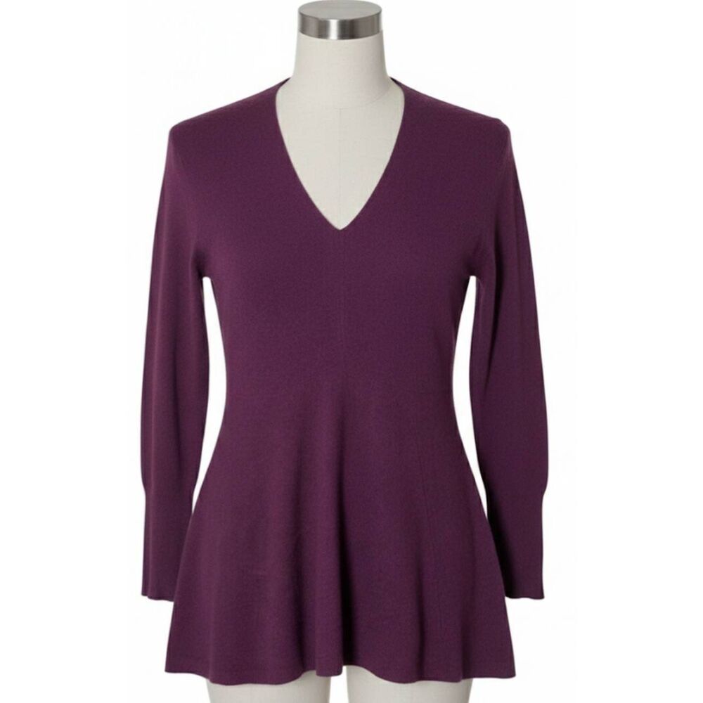 Forte 100% Cashmere Purple V-Neck Long Sleeve Tunic Sweater